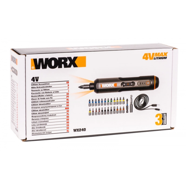 Отвертка WORX WX240 4V аккумуляторная с набором бит 26 шт