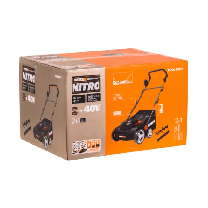 Аэратор-скарификатор WORX NITRO WG855E.9 40V (36см) аккумуляторный