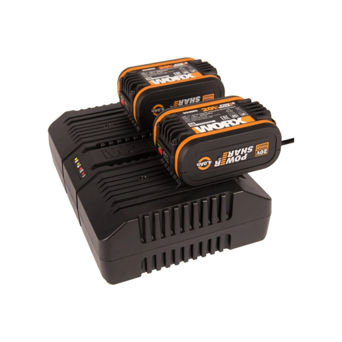 Комплект WORX WA3611 20V: 2 аккумулятора 4Ач и двойное зарядное устройство 2А