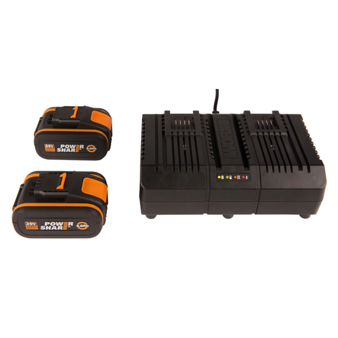 Комплект WORX WA3611 20V: 2 аккумулятора 4Ач и двойное зарядное устройство 2А