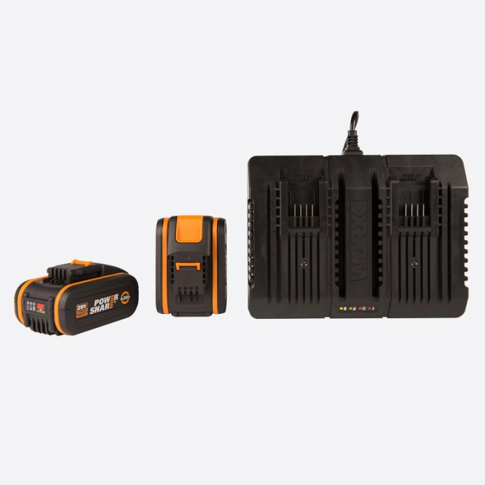 Комплект WORX WA3611 20V: 2 аккумулятора 4Ач и двойное зарядное устройство 2А