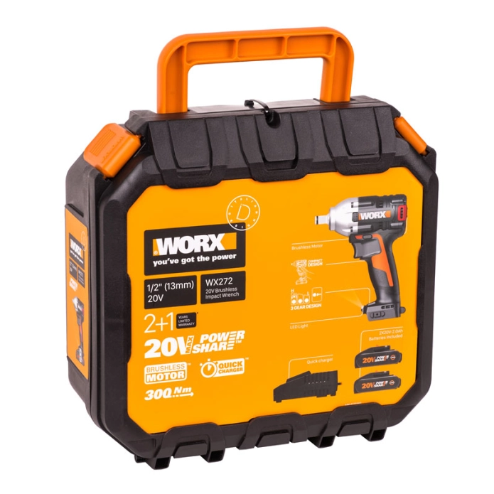 Гайковерт бесщеточный WORX WX272 20V (300Нм) аккумуляторный 