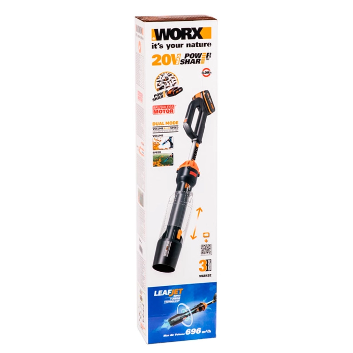 Воздуходувка WORX WG543E 20V (209км/ч) бесщеточная аккумуляторная
