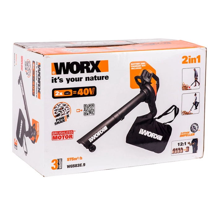 Воздуходувка садовый пылесос WORX WG583E.9 40V (335км/ч) бесщеточная аккумуляторная