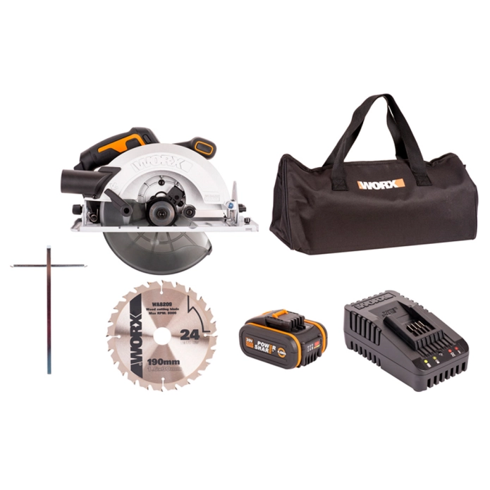 Циркулярная пила WORX WX520 20V (190мм) бесщеточная аккумуляторная 