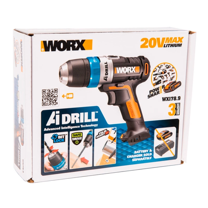 Аккумулятроный комплект WORX: Дрель-шуруповерт AiDrill WX178.9 (20V) + Перфоратор WX394.3 (20V)