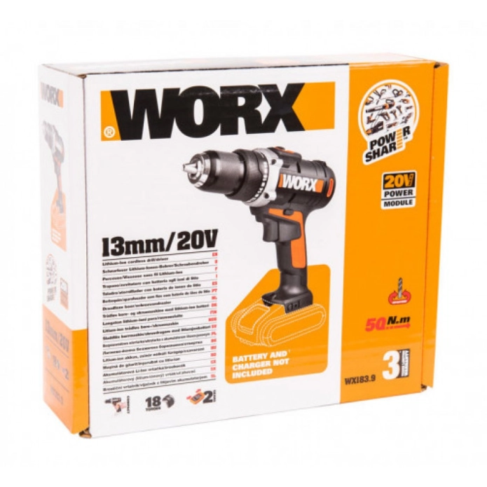 Дрель-шуруповерт WORX WX183.9 20V (50Нм) аккумуляторная