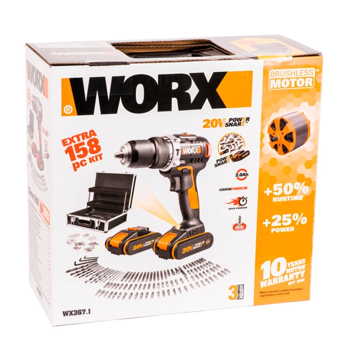 Дрель-шуруповерт ударная WORX WX367.1 20V 40Нм бесщеточная аккумуляторная