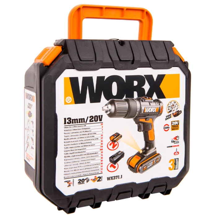 Дрель-шуруповерт ударная аккумуляторная WORX WX371.1, 20В, 2Ач x2, кейс