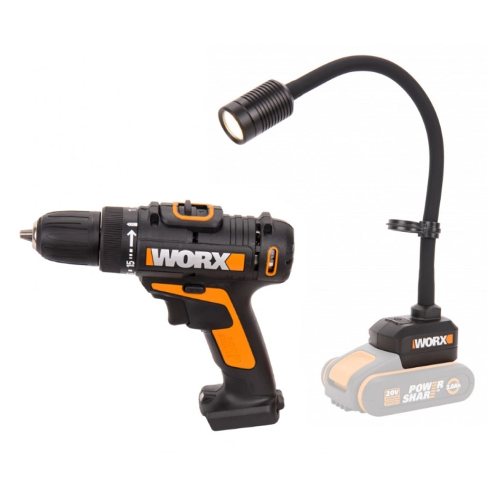 Комбо-набор: Дрель-шуруповерт аккумуляторная WORX WX101.9 + Фонарь аккумуляторный WORX WX028.9