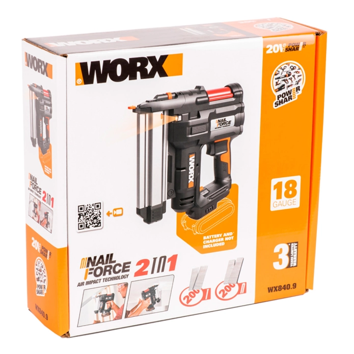 Гвоздезабивной пистолет WORX WX840.9 20V аккумуляторный