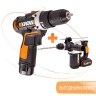 Аккумуляторная комплект WORX: Дрель-шуруповерт WORX WX128.3 (12V) + Перфоратор WORX WX392.9 (20V)