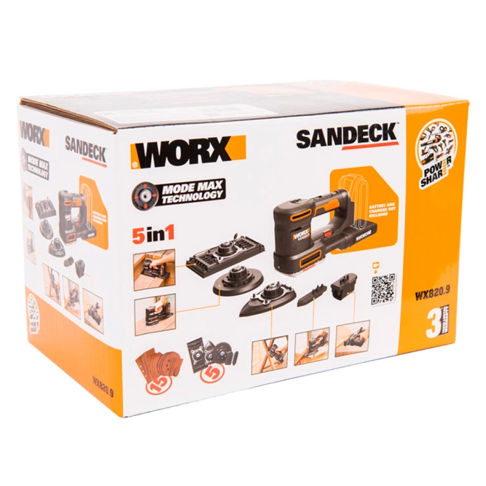 Виброшлифмашина WORX WX820.9 20V (50Вт) аккумуляторная 
