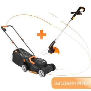 Комплект садовой техники WORX Аккумуляторная газонокосилка WG730E + Триммер аккумуляторный WORX WG157E.9