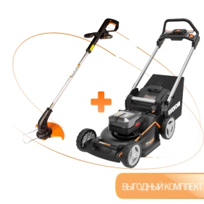 Газонокосилка аккумуляторная самоходная WORX WG749E + в подарок Триммер аккумуляторный WORX WG157E