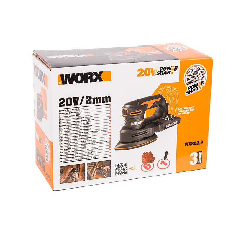 Виброшлифмашина WORX WX822.9 20V (50Вт) аккумуляторная