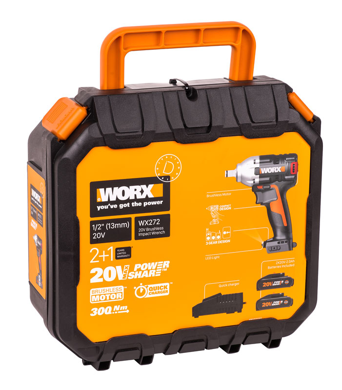 Гайковерт бесщеточный WORX WX272 20V (300Нм) аккумуляторный