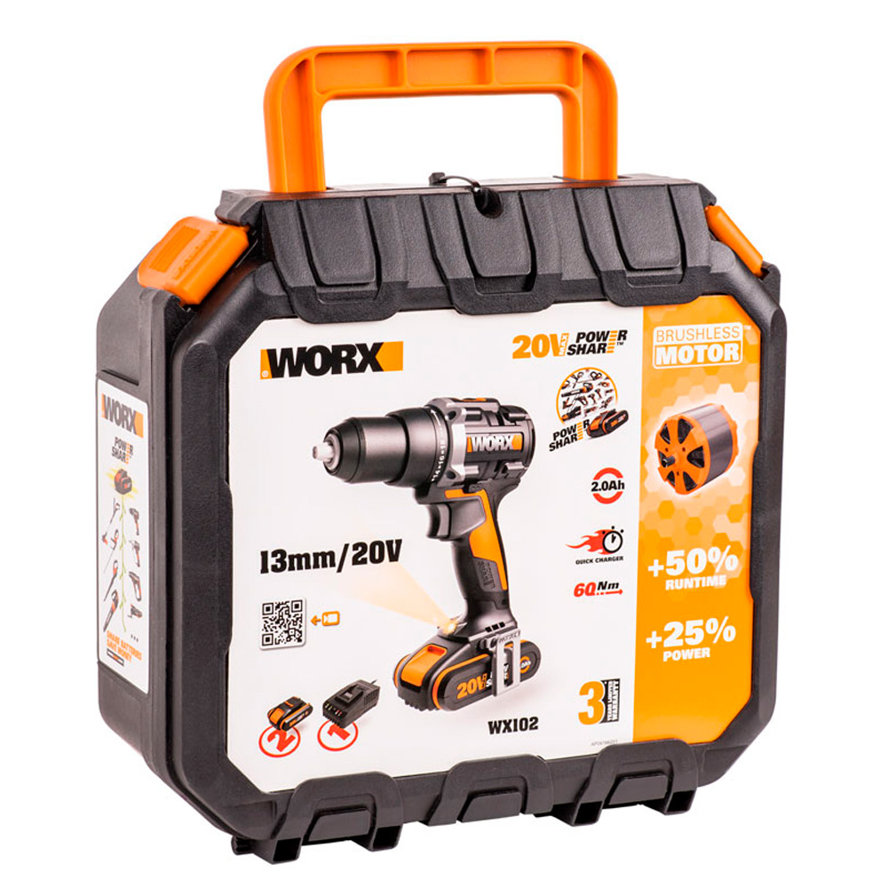 Дрель-шуруповерт WORX WX102 20V 60Hм аккумуляторная бесщеточная