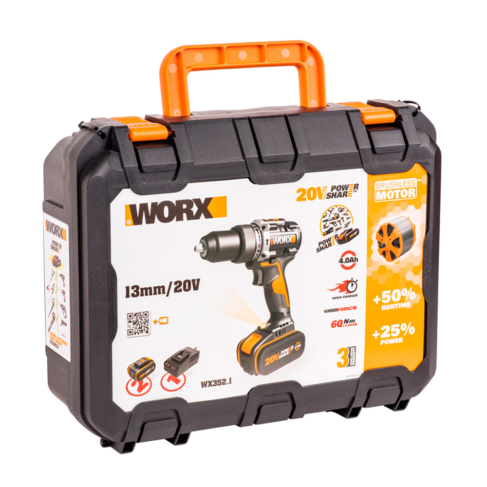 Дрель-шуруповерт ударная WORX WX3521 20V 60Нм аккумуляторная бесщеточная