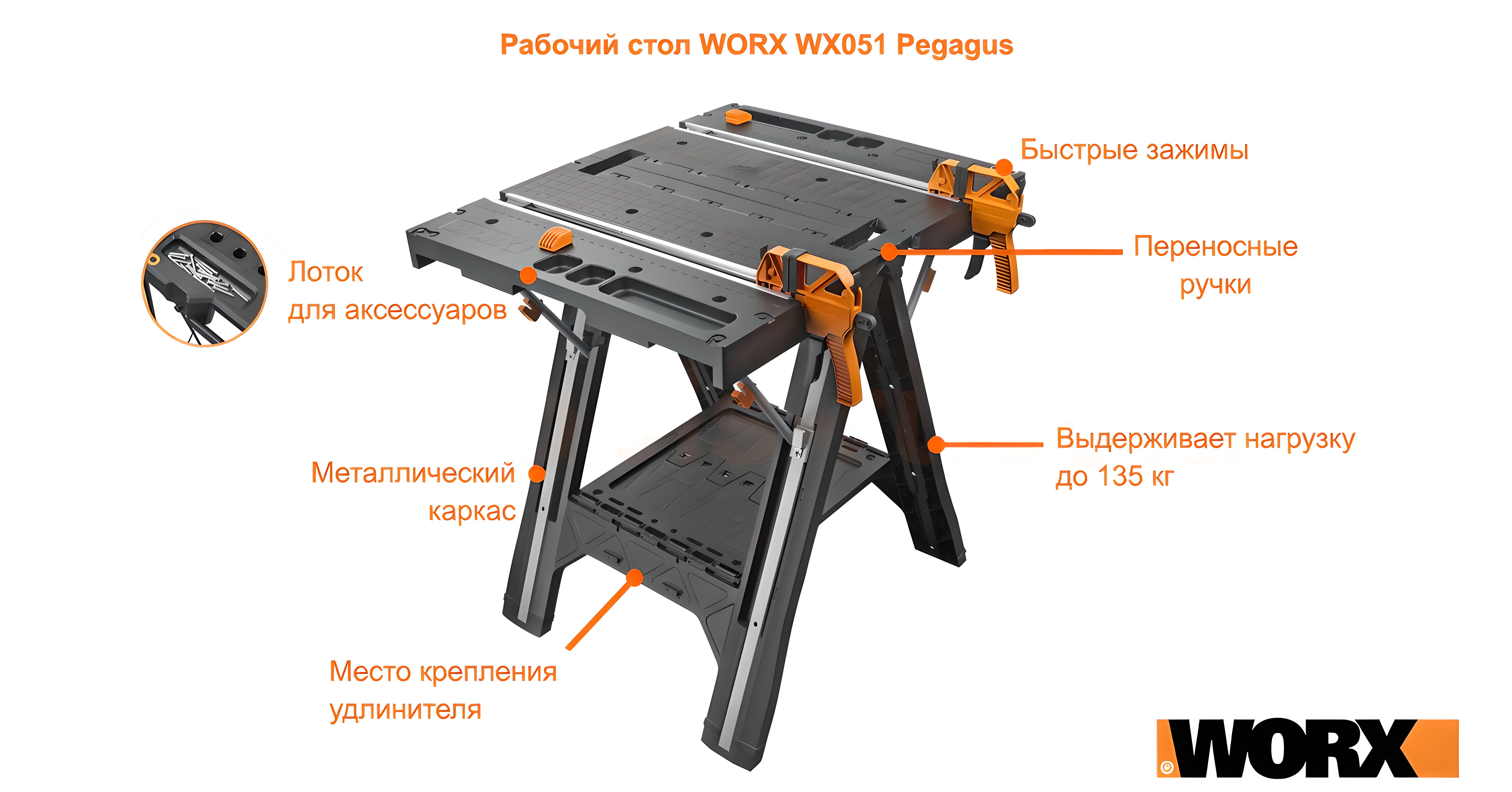 Рабочий стол Pegasus WORX WX051 worx.e-tools.ru