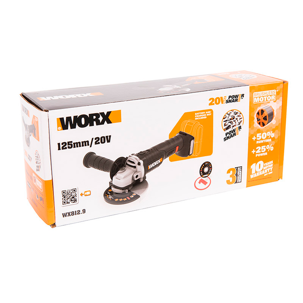 Угловая шлифмашина (болгарка) WORX WX812.9 20V (125мм) аккумуляторная